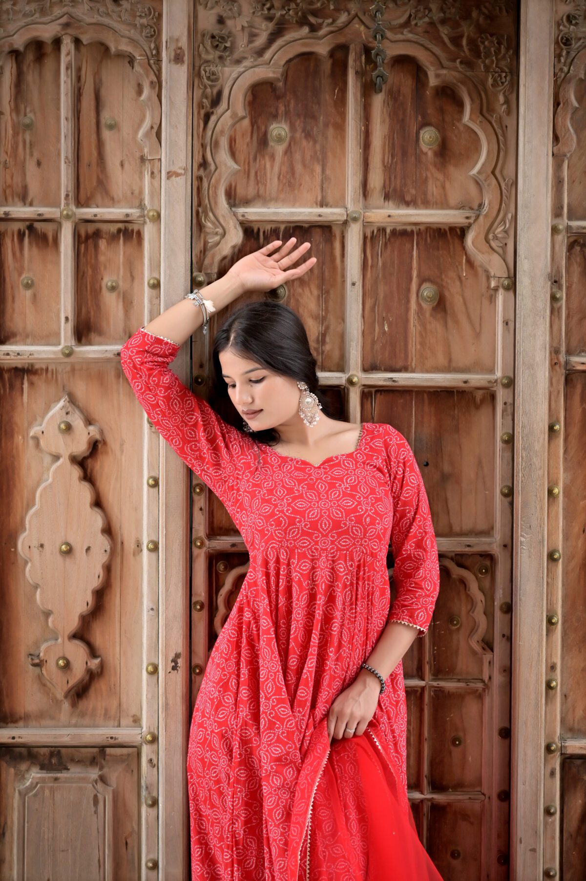 Red Printed Anarkali Suit Set - Image 2