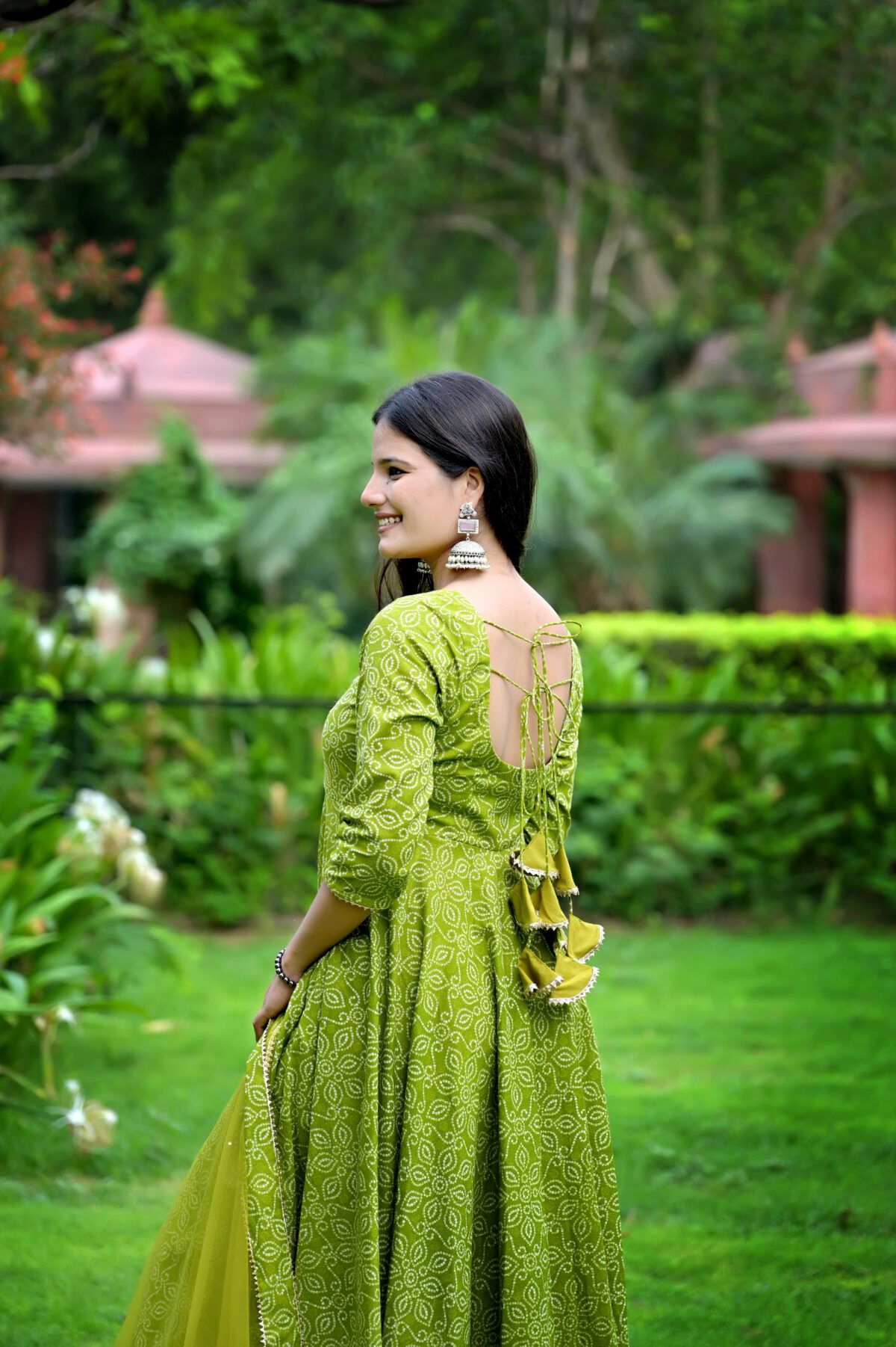 Lime Green Printed Anarkali Set - Image 4