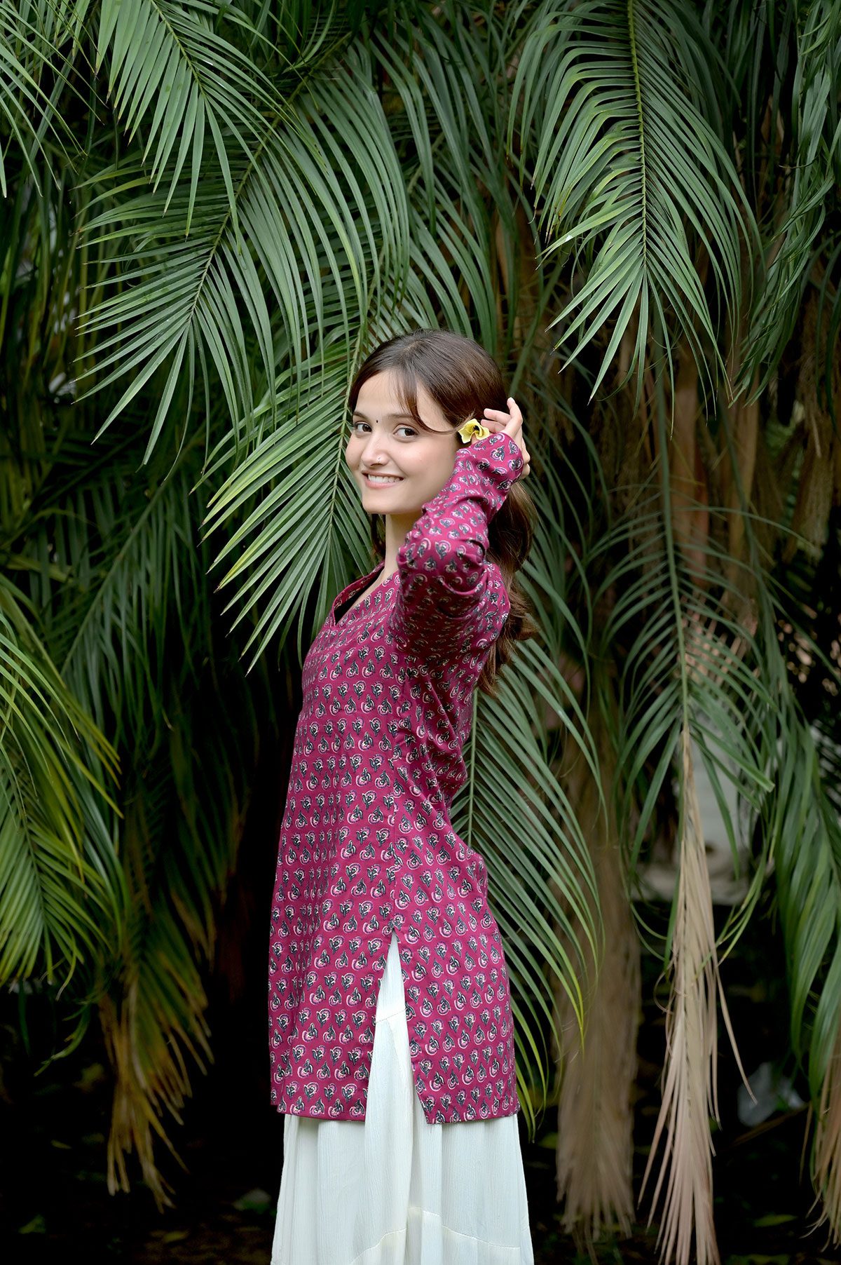 Magenta Floral Printed Short Kurti - Image 4