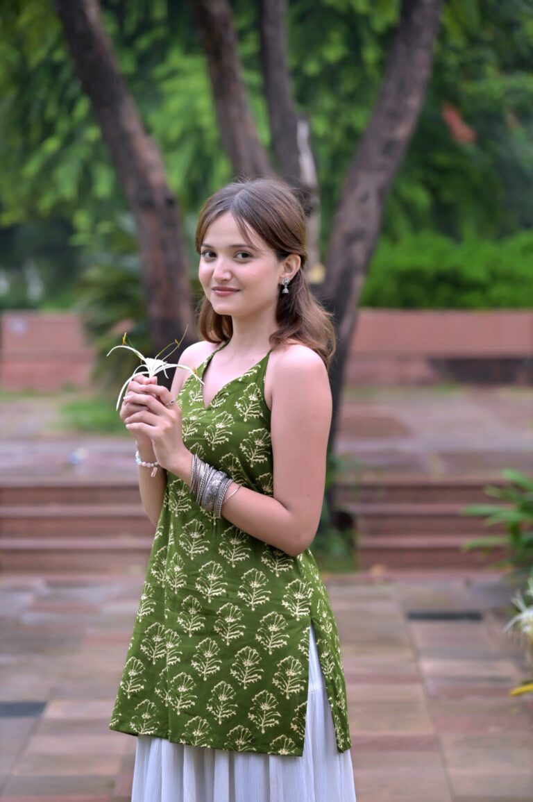 Mehndi Green Halter Neck Short Kurti