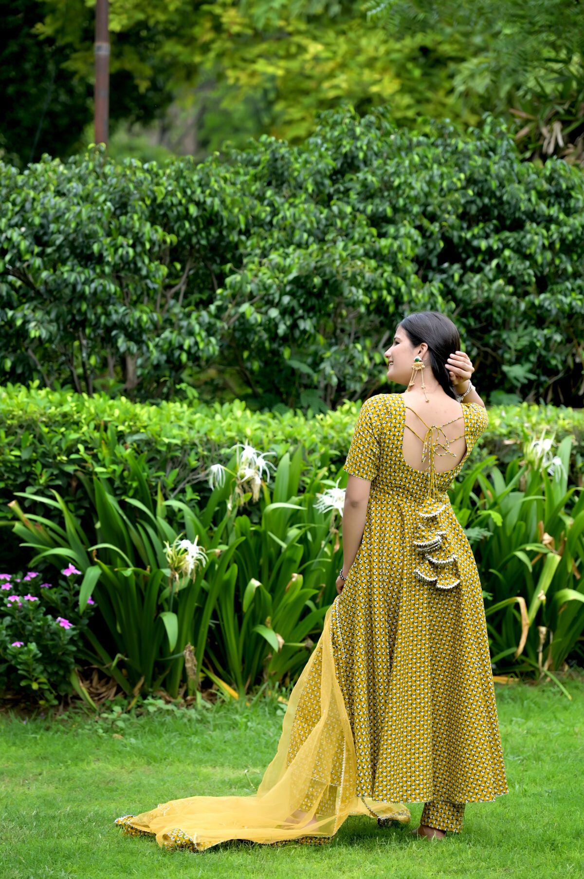 Mustard Yellow Printed Anarkali Set - Image 4