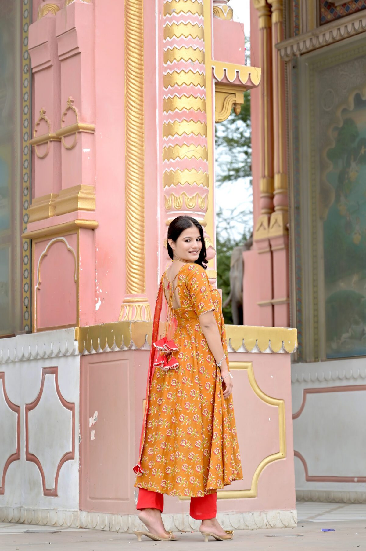 Orange Floral Anarkali Set - Image 2
