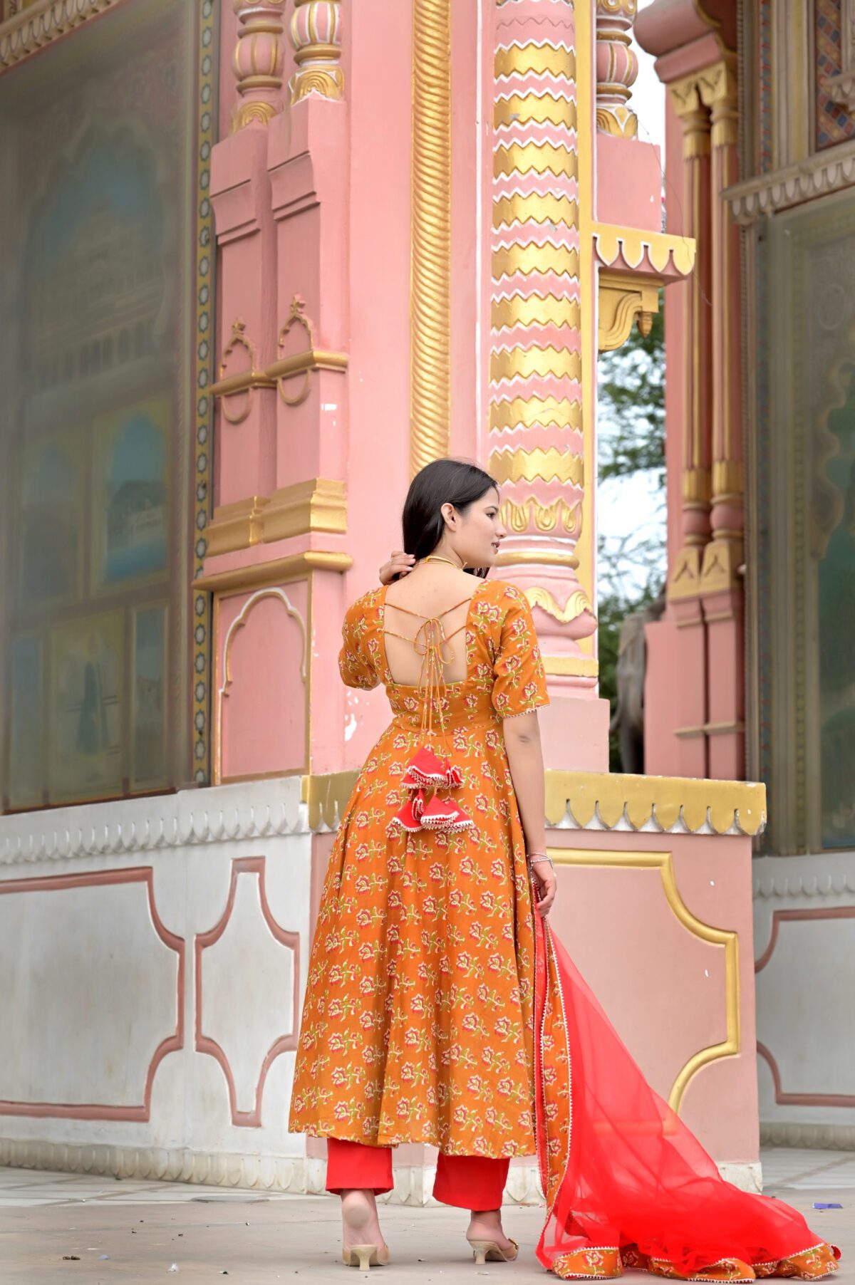 Orange Floral Anarkali Set - Image 4