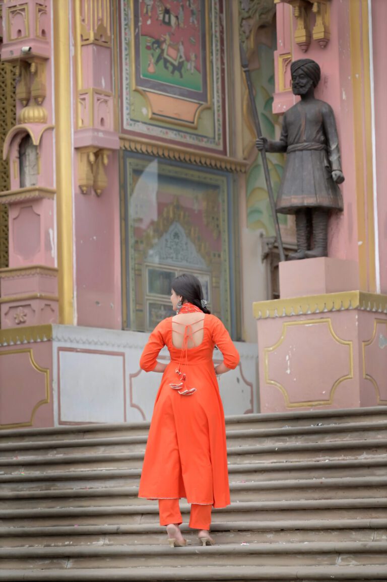 Orange Solid Anarkali Suit Set With Leheriya Dupatta