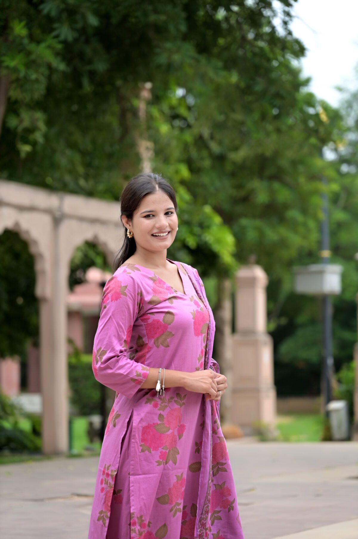 Pink Floral Printed Kurta Set With Dupatta