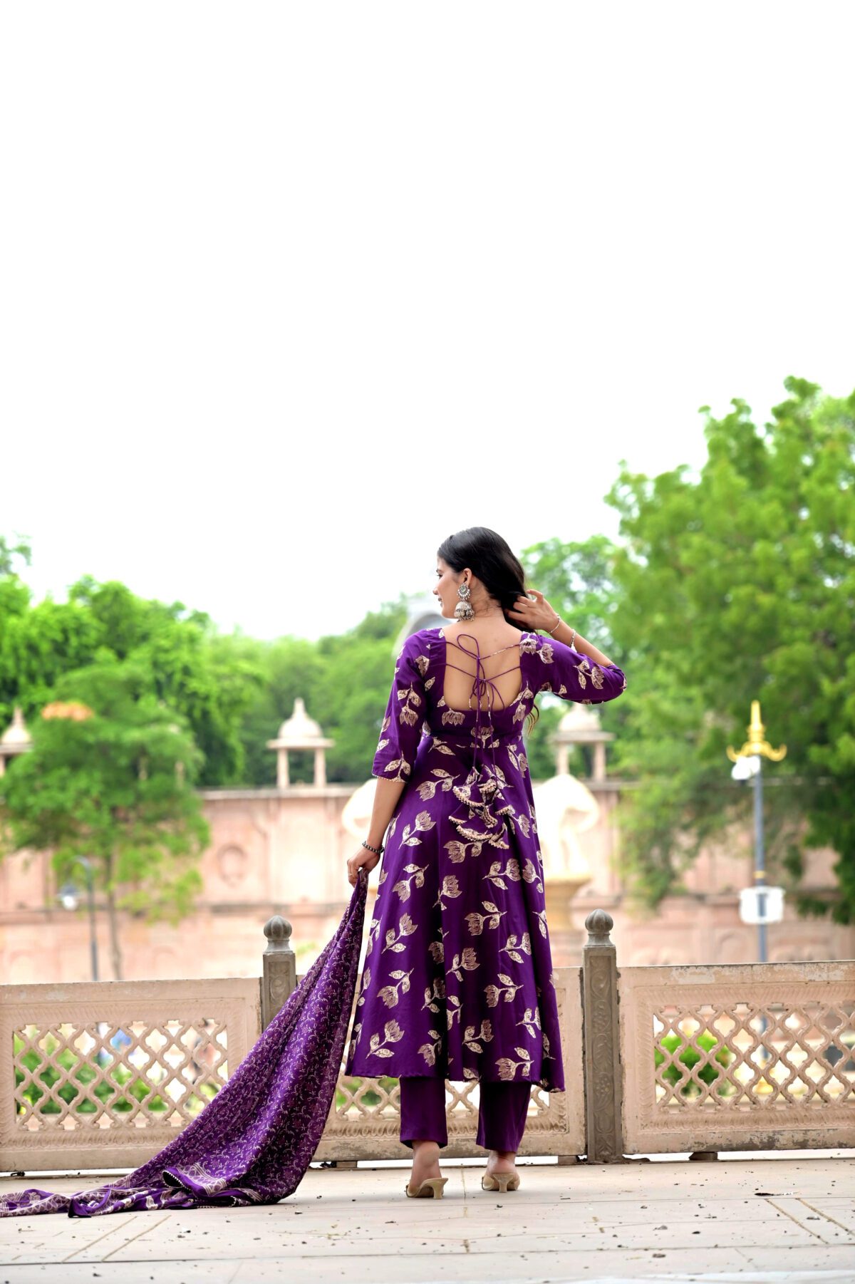 Purple Floral Anarkali Set - Image 3