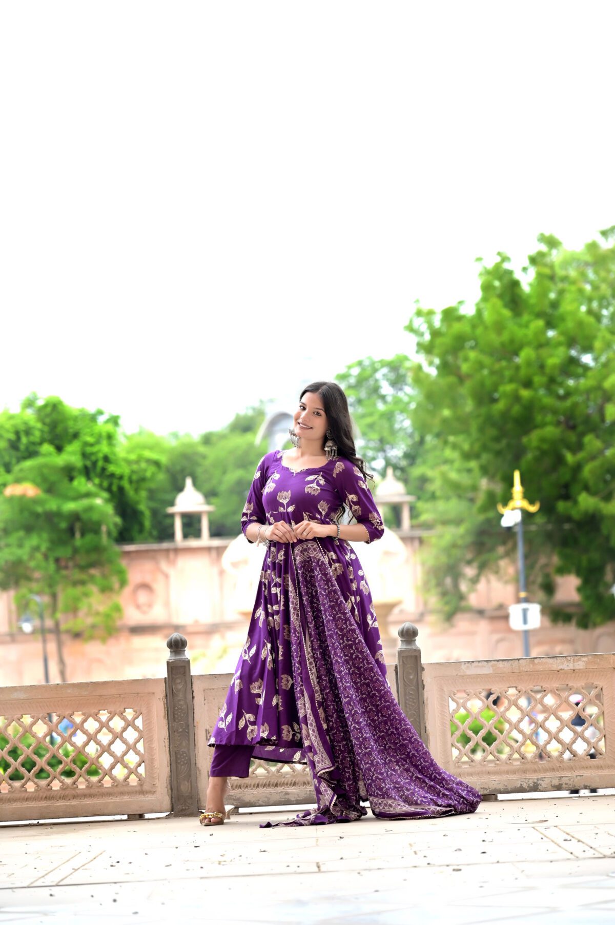 Purple Floral Anarkali Set - Image 2