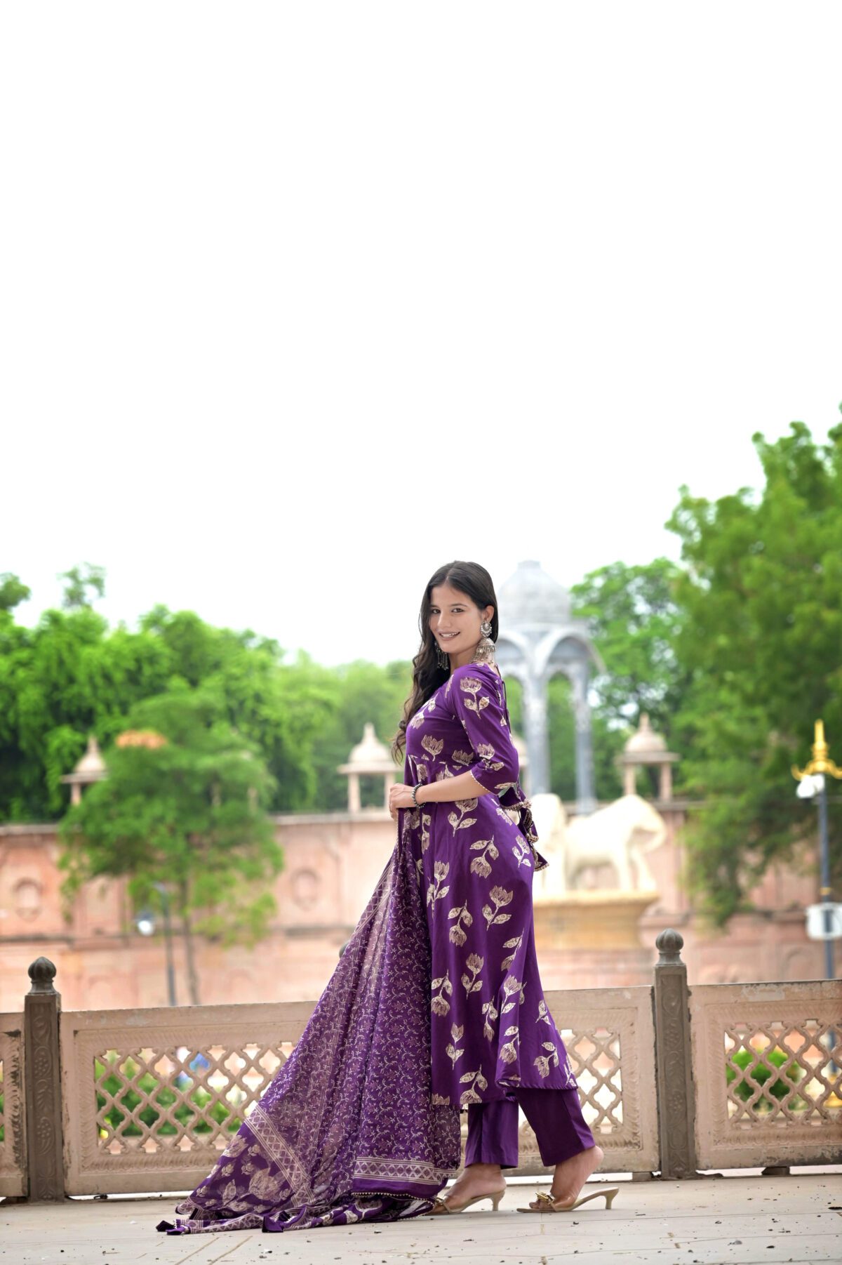 Purple Floral Anarkali Set - Image 4