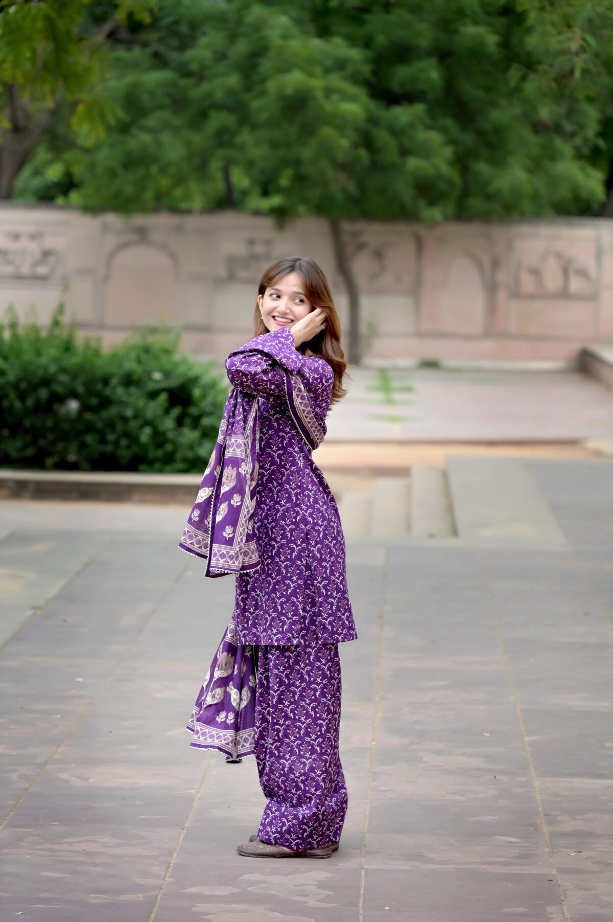 Purple Floral Printed Farsi Suit Set
