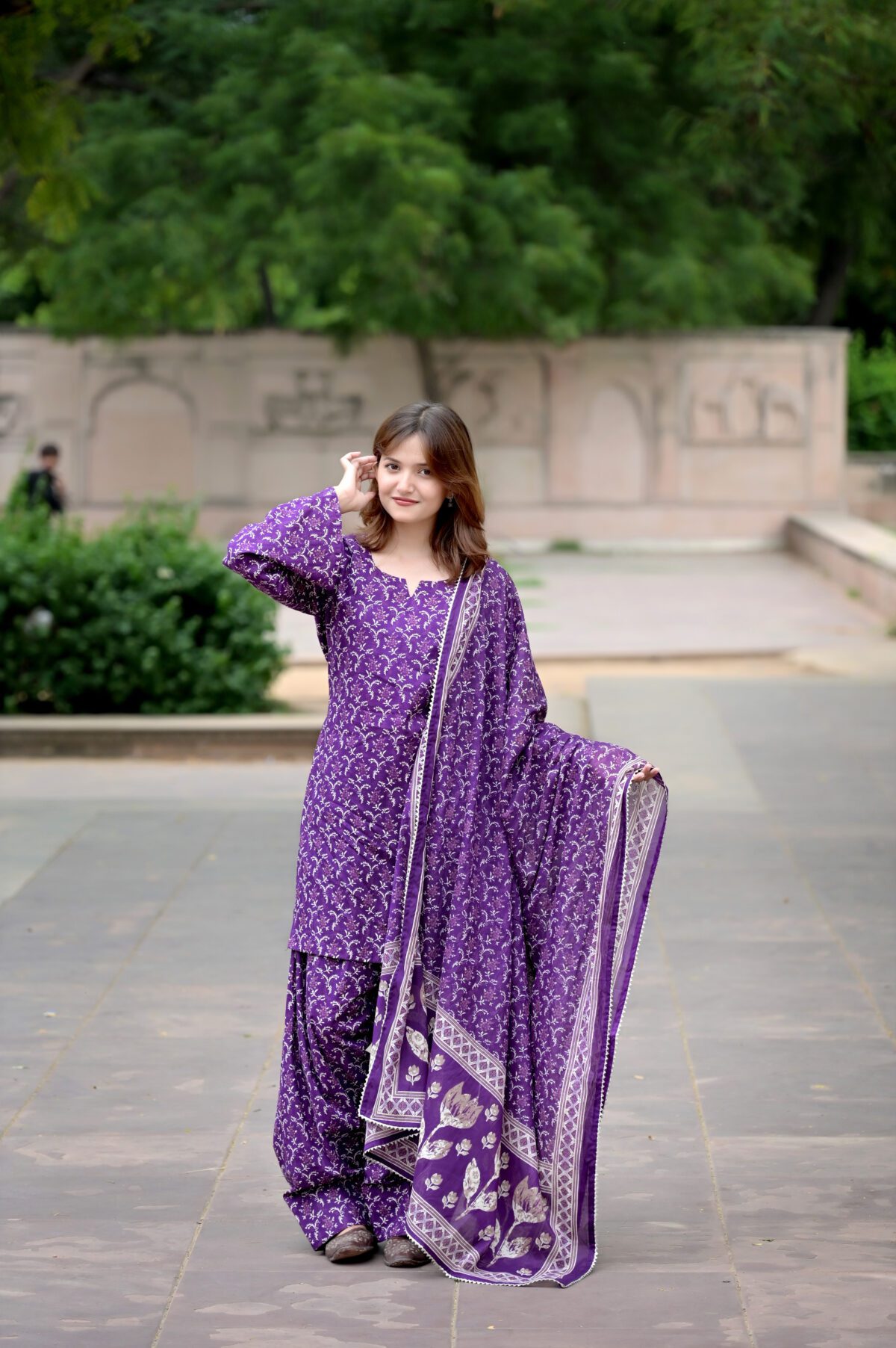 Purple Floral Printed Farsi Suit Set