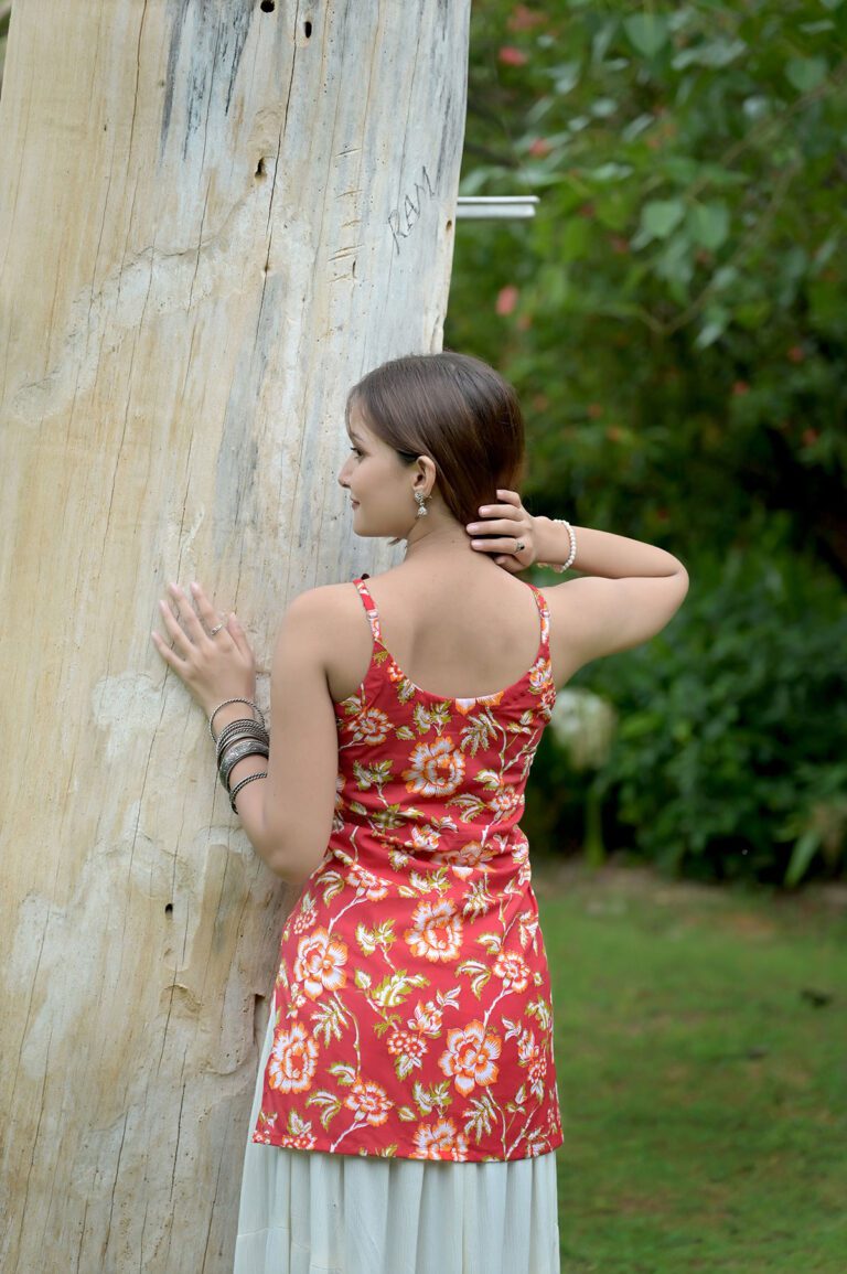Red Floral Printed Short Kurti