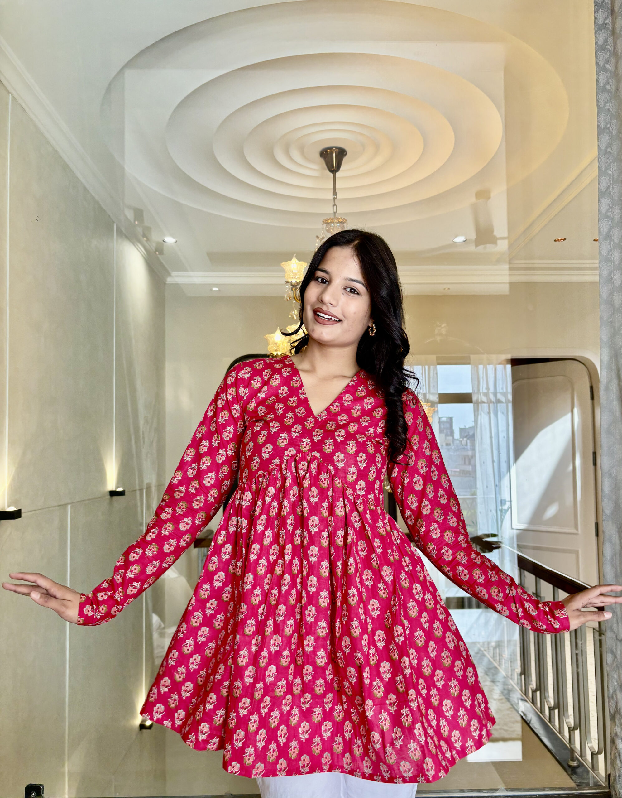 GULABI PRINTED FLARED SHORT KURTI - Image 4